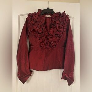 Boutique Red Ruffled Blouse Size S (fits 4-6)